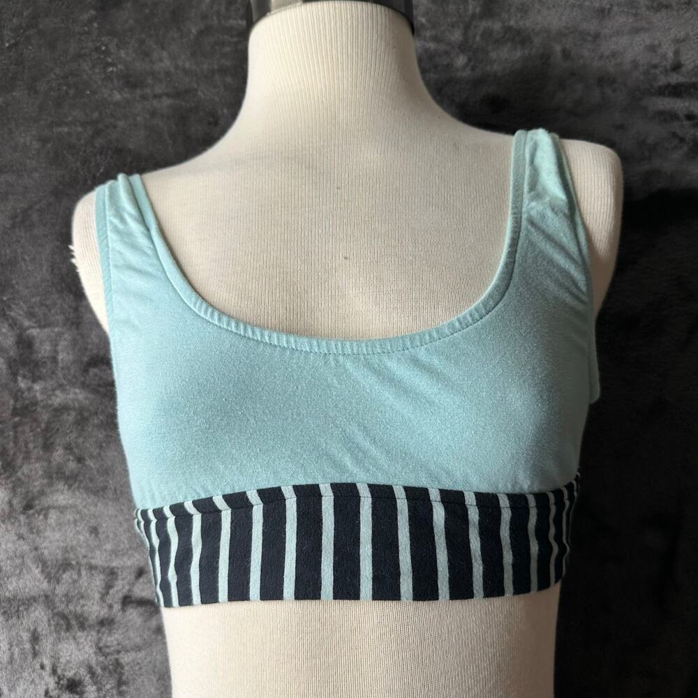 Vintage 80s/90s Scoop Neck Bikini Top teal grey stripe
Womens Size XS/s
